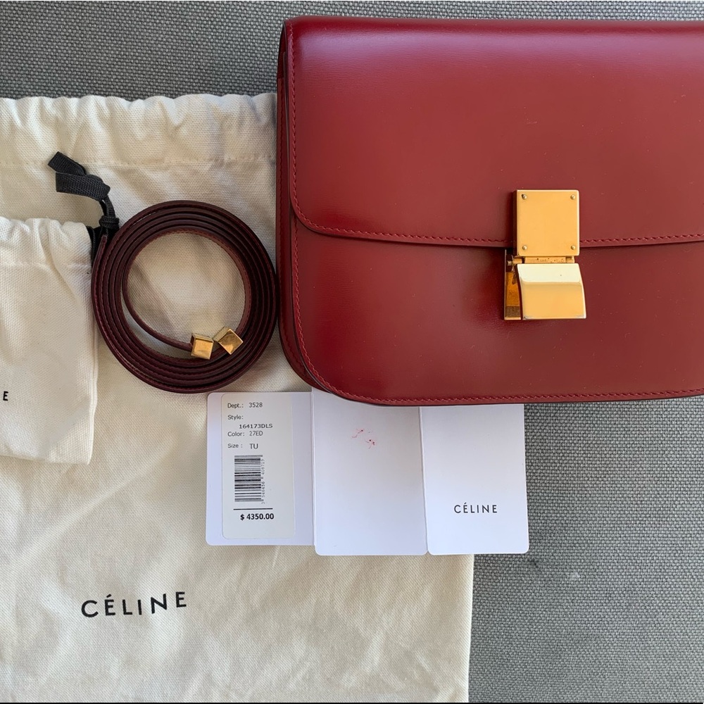 Celine classic medium box bag in red calfskin - Picture 2 of 9